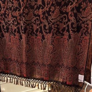 2 Garnet Hill Reversible Paisley Curtain Panels in Tan, Light Orange and Black
